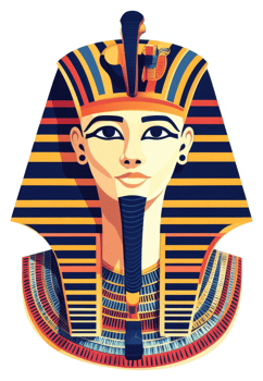 A vibrant illustration of an ancient Egyptian pharaoh's headdress and face. png