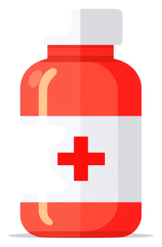 A red medicine bottle with a white plus sign. png