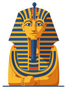 A stylized illustration of the iconic golden mask of an ancient Egyptian pharaoh. png
