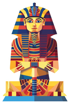 A stylized illustration of an ancient Egyptian pharaoh statue. png