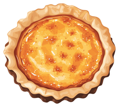 A golden, delicious looking custard pie with a flaky crust. png