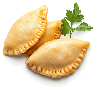 Three golden-brown savory pastries, perfect for a delicious snack. png