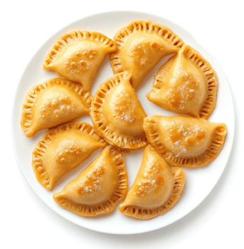 Golden-brown pastries, arranged on a white plate. png