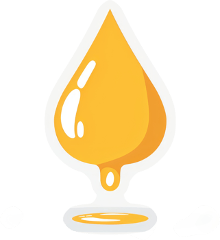 A stylized illustration of a dripping drop of golden liquid. png