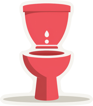 A simple illustration of a red flushing toilet. png