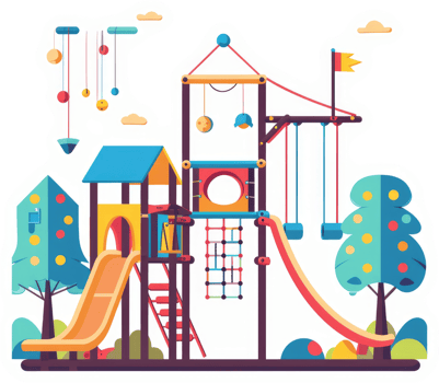 A colorful playground structure with various play elements. png