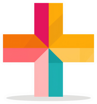 A colorful plus sign design with geometric shapes. png