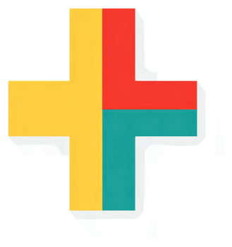 A colorful plus sign graphic design with quadrants of different shades. png