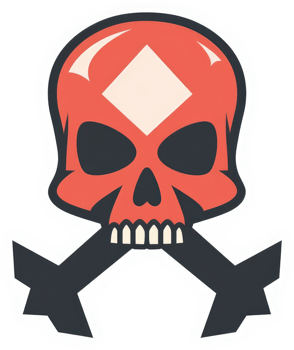 A stylized red skull with a diamond-shaped marking and crossed bones. png