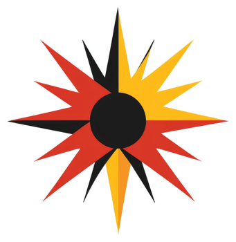 A stylized starburst emblem with radiating points and a central circle. png