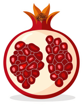 A vibrant illustration of a halved pomegranate. png