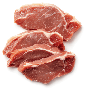 Raw pork chops, ready for preparation. png