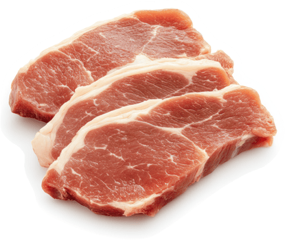 Three raw meat slices, likely lamb or beef, displayed against a white background. png