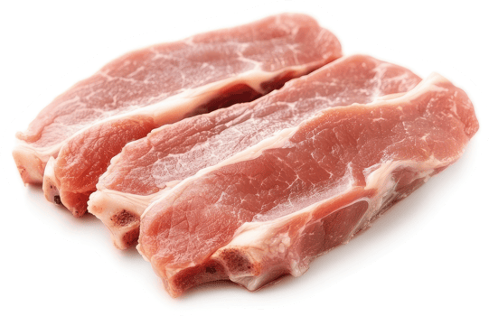 Fresh raw pork loin chops, ready for cooking. png