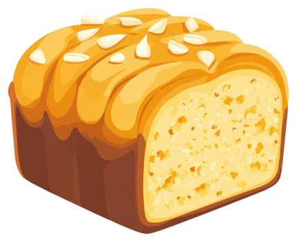 A slice of golden, topped loaf of sweet bread. png