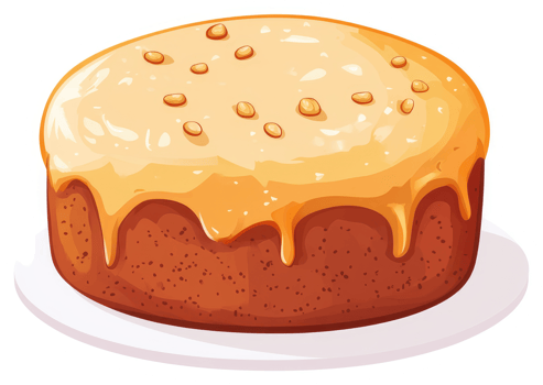 A round, glazed cake topped with nuts. png