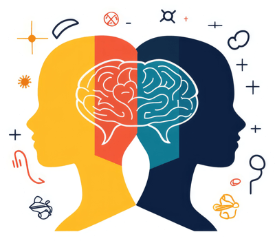A visual representation of the duality of the human brain and its contrasting functions. png