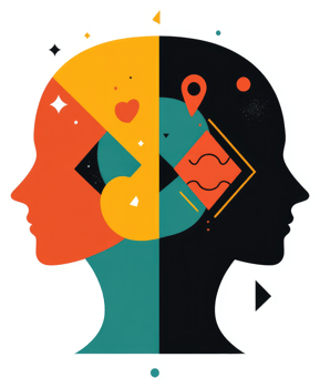 A split-head graphic representation of contrasting thoughts and ideas. png