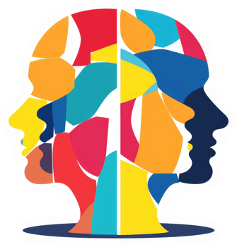 A colorful mosaic of interconnected faces symbolizes the complexity of human personalities. png