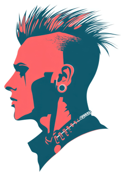 A bold and rebellious profile portrait of a punk. png