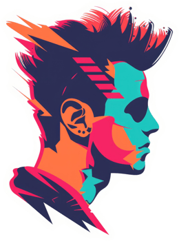 A vibrant pop art portrait of a stylized male figure. png