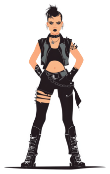 A fierce, stylish illustration of a rebellious female figure. png