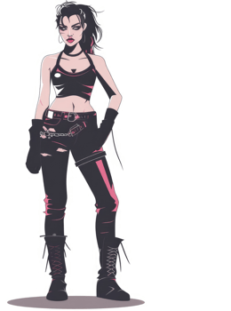 A stylish, edgy female figure in a dark, rebellious outfit. png
