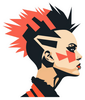A bold and edgy portrait of a punk-inspired female figure. png