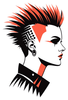 A stylized profile portrait of a woman with a punk-inspired mohawk. png
