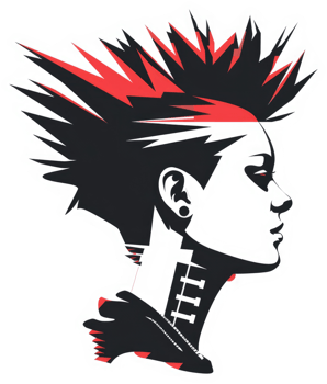 A stylized profile portrait of a cyberpunk woman with a mohawk. png