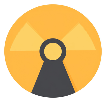 A round, bright yellow, radiation hazard symbol with a dark gray center. png