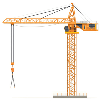 A large orange construction crane with a robust structure. png