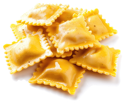 Close-up of golden-yellow tortellini pasta. png