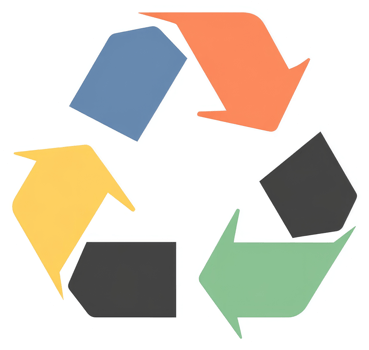A colorful recycling symbol with multiple hues. png