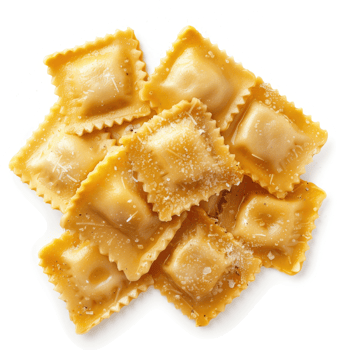 Golden, seasoned tortellini pasta squares, ready to be served. png