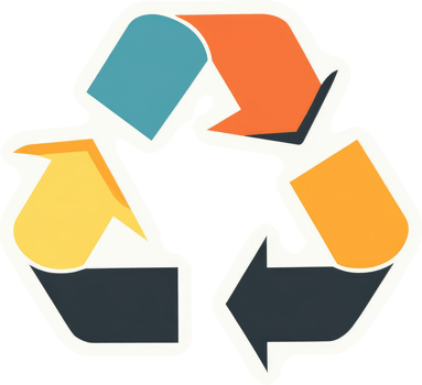 A vibrant recycling symbol with interconnected arrows. png