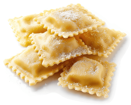 A pile of uncooked, dusted tortellini pasta. png