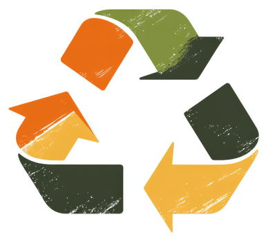 A vintage-style, textured recycling symbol with warm colors. png