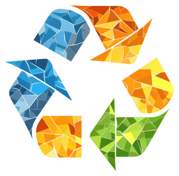 A colorful, mosaic-style recycling symbol. png