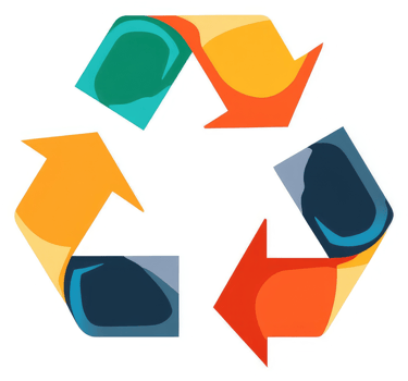 A vibrant, colorful recycle symbol with flowing arrow shapes. png