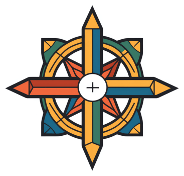 A colorful compass-like design with stylized pencils representing a path of learning and knowledge. png