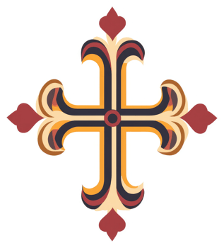 Ornate christian cross design with decorative elements. png