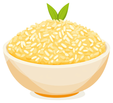 A bowl of cooked, light yellow rice. png