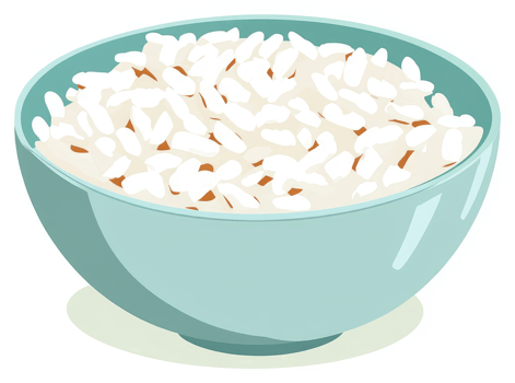 A light teal bowl brimming with cooked white rice. png