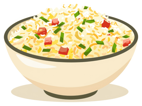 A bowl of flavorful fried rice with savory ingredients. png
