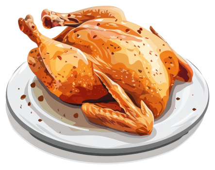 Roasted chicken on a white plate. png