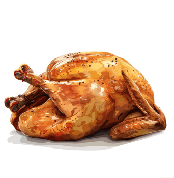 A delicious roasted turkey, glistening with golden brown skin. png
