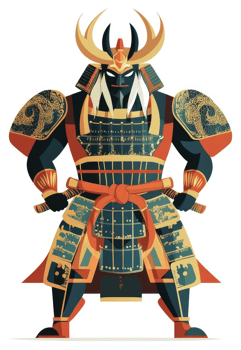 A stylized illustration of a formidable samurai warrior. png