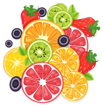 A vibrant array of sliced fruits, showcasing a colorful and healthy mix. png