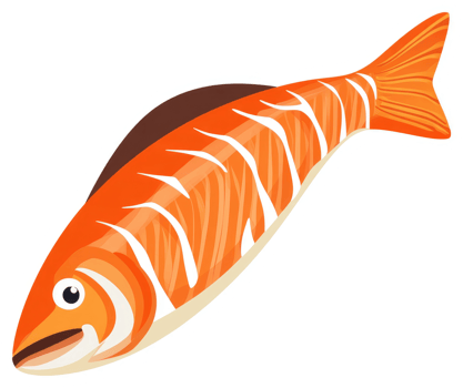Vibrant illustration of a stylized orange fish with white stripes. png